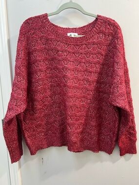 Maurices Open-Knit Scoop Neck Sweater in Berry